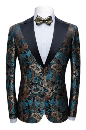 Vintage Multicolors Peak Lapel with Black Satin Wedding Tuxedos Jacquard Men Marriage Suits