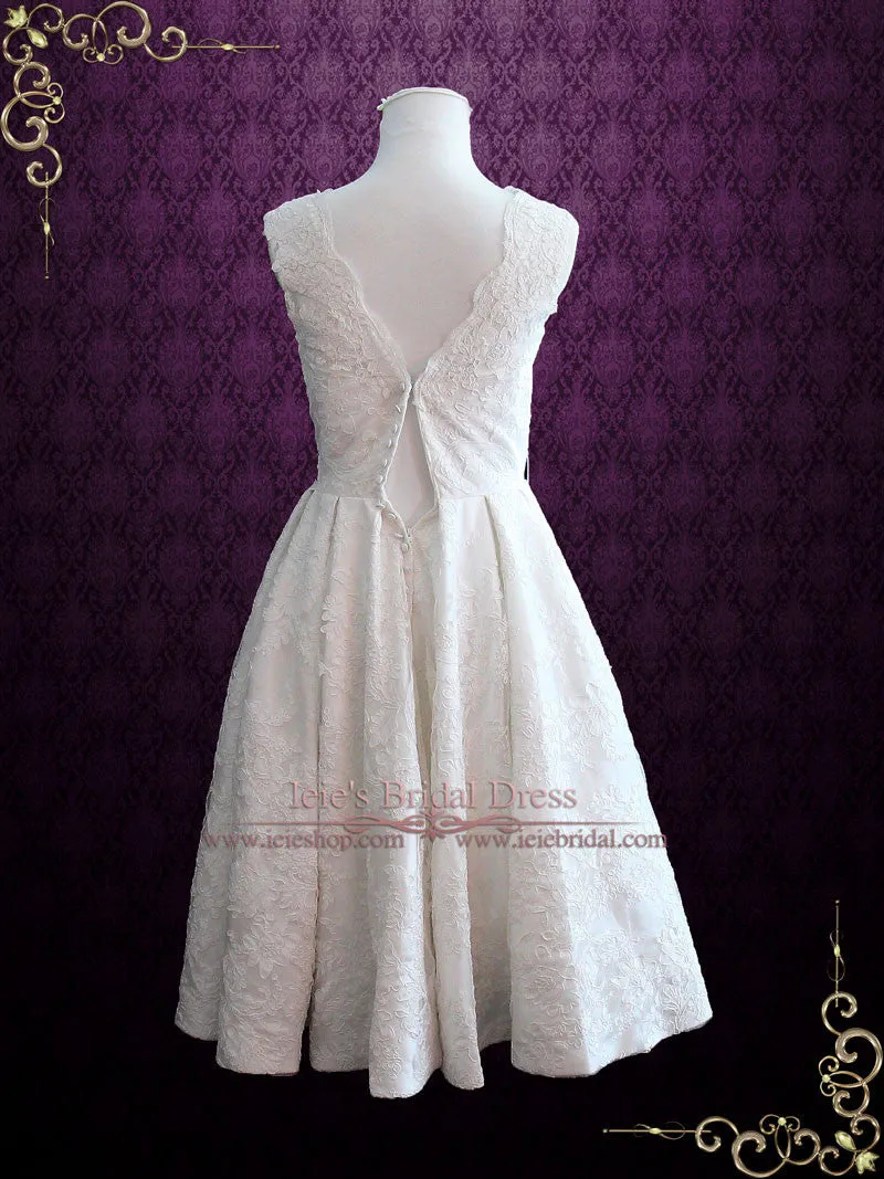 Vintage Style Lace Tea Length Wedding Dress CAROLINE