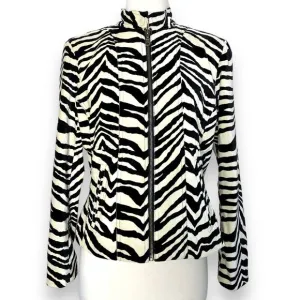 Vintage Velvet High Neck Zebra Print Abstract Striped Structured Blazer Jacket M