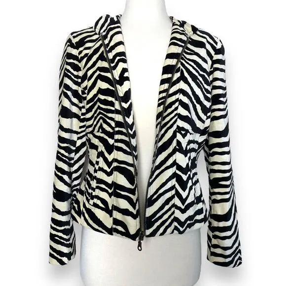 Vintage Velvet High Neck Zebra Print Abstract Striped Structured Blazer Jacket M