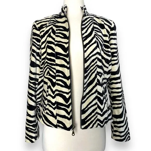 Vintage Velvet High Neck Zebra Print Abstract Striped Structured Blazer Jacket M