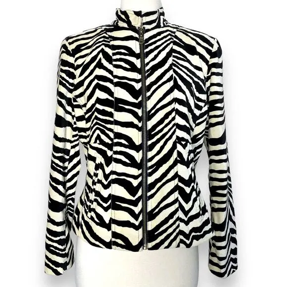 Vintage Velvet High Neck Zebra Print Abstract Striped Structured Blazer Jacket M