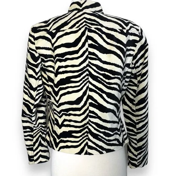 Vintage Velvet High Neck Zebra Print Abstract Striped Structured Blazer Jacket M