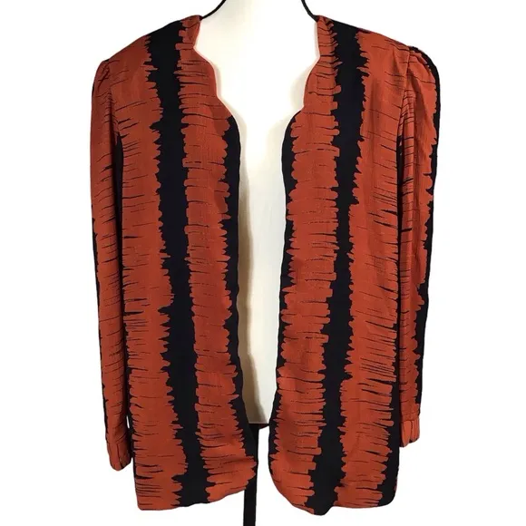 Vintage Womens Open Cut Lightweight Blazer Size 16 Scalloped Collarless Artsy