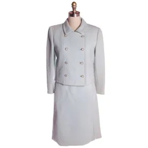 VTG Ben Zuckerman 1960s Suit Textured Wool Pale Aqua Blue