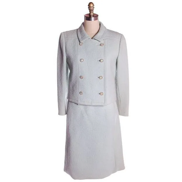 VTG Ben Zuckerman 1960s Suit Textured Wool Pale Aqua Blue