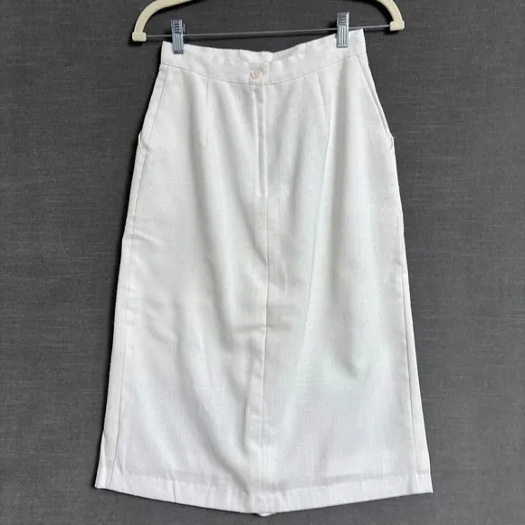 Vtg Skirt 8 White A Line Midi Preppy Nautical Coastal Casual Career 70s 80s USA
