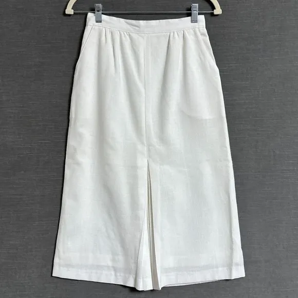 Vtg Skirt 8 White A Line Midi Preppy Nautical Coastal Casual Career 70s 80s USA