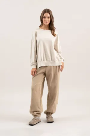 WASHED CREWNECK LONG SLEEVE KNIT TOP