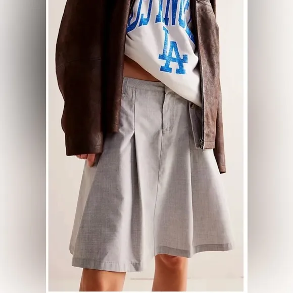 We The Free Suiting Pleated Mini Skirt in Light Gray