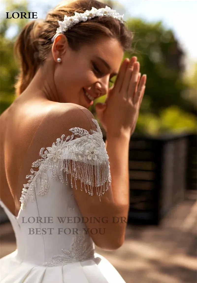 Wedding Dress A Line Beaded Lace Appliques Bride Dresses Illusion Back Party Dress