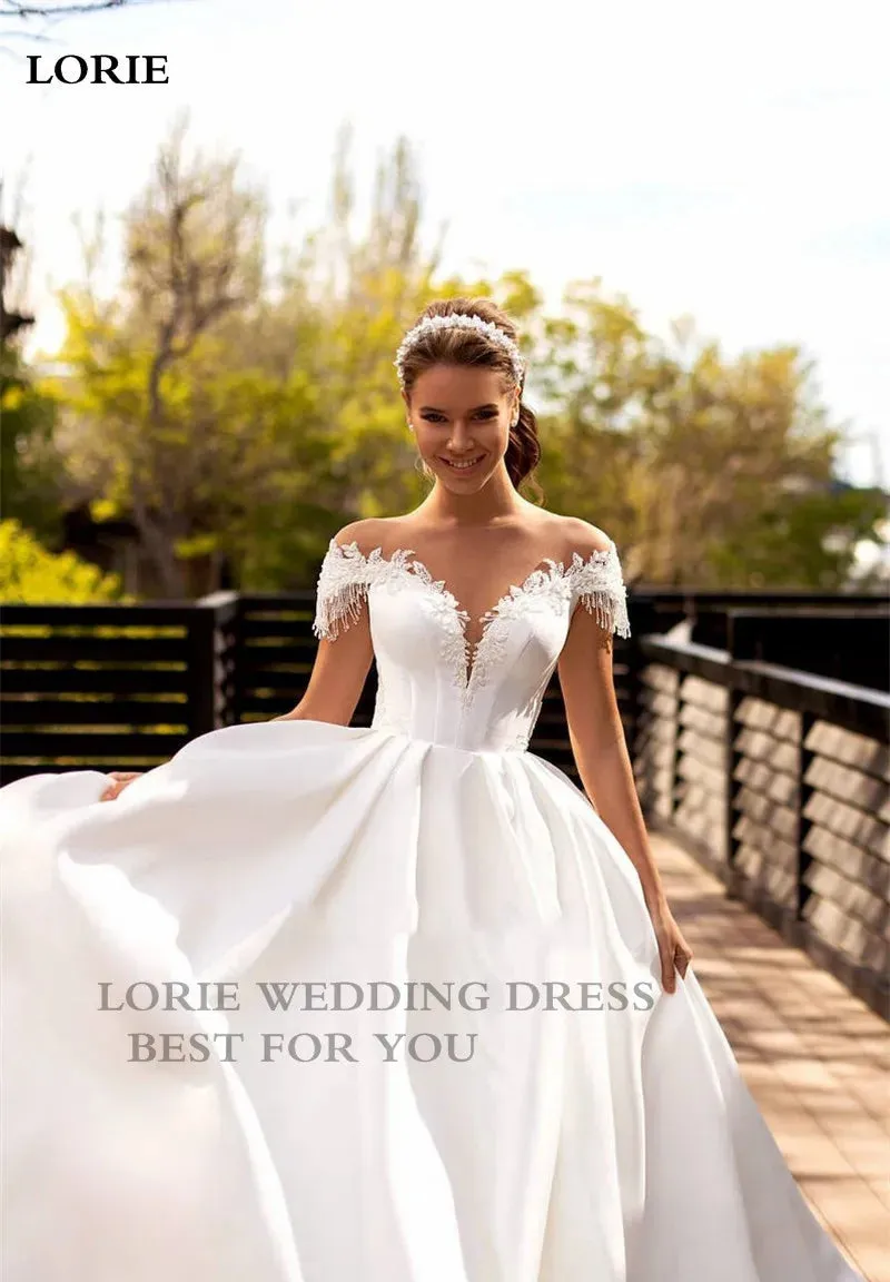 Wedding Dress A Line Beaded Lace Appliques Bride Dresses Illusion Back Party Dress