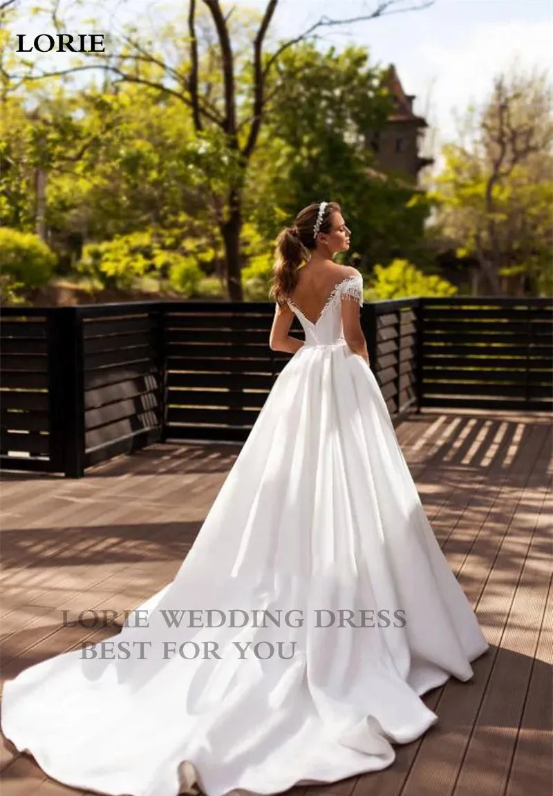 Wedding Dress A Line Beaded Lace Appliques Bride Dresses Illusion Back Party Dress
