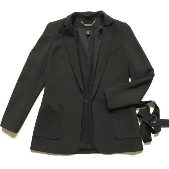 WHBM Long Black Drapey Belted Jacket Blazer Size 4