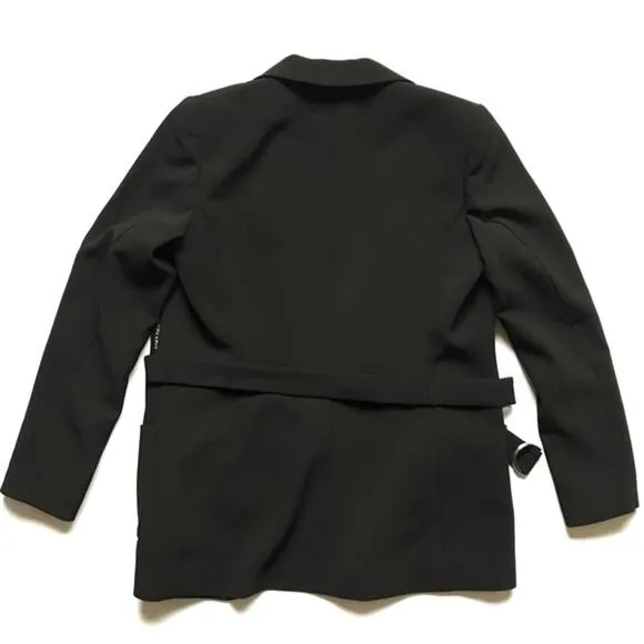 WHBM Long Black Drapey Belted Jacket Blazer Size 4