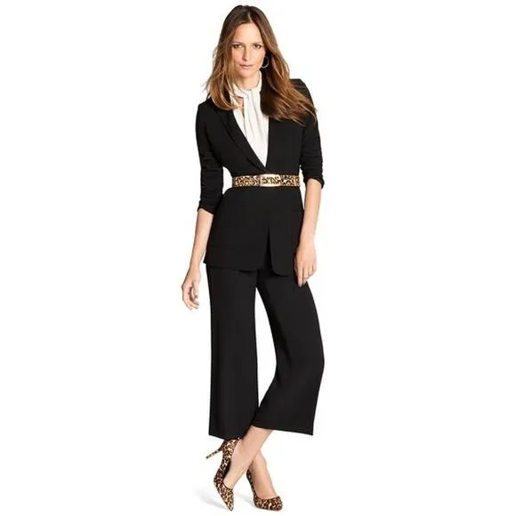 WHBM Long Black Drapey Belted Jacket Blazer Size 4
