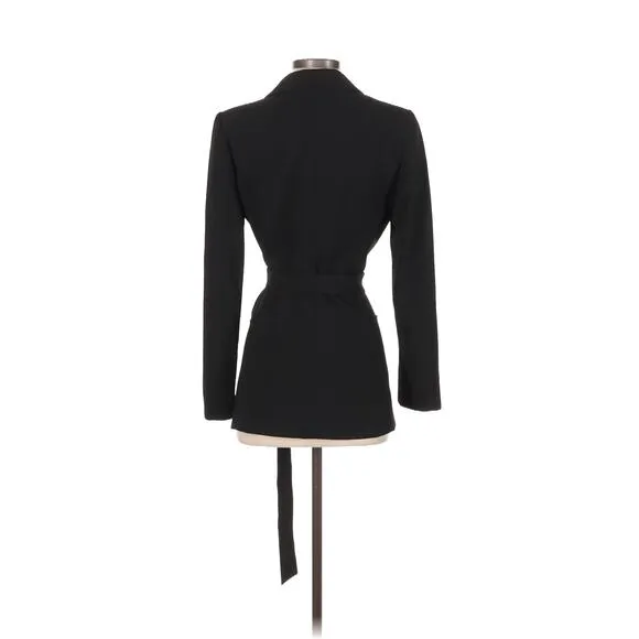 WHBM Long Black Drapey Belted Jacket Blazer Size 4