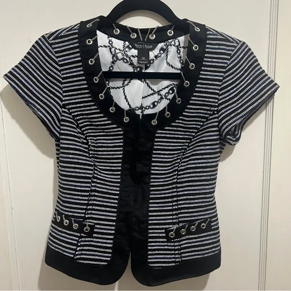White House Black Market Women's 00 Tweed with Chain Short Sleeve Blazer Sexy!