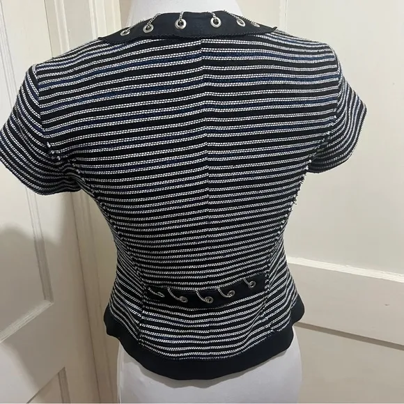 White House Black Market Women's 00 Tweed with Chain Short Sleeve Blazer Sexy!