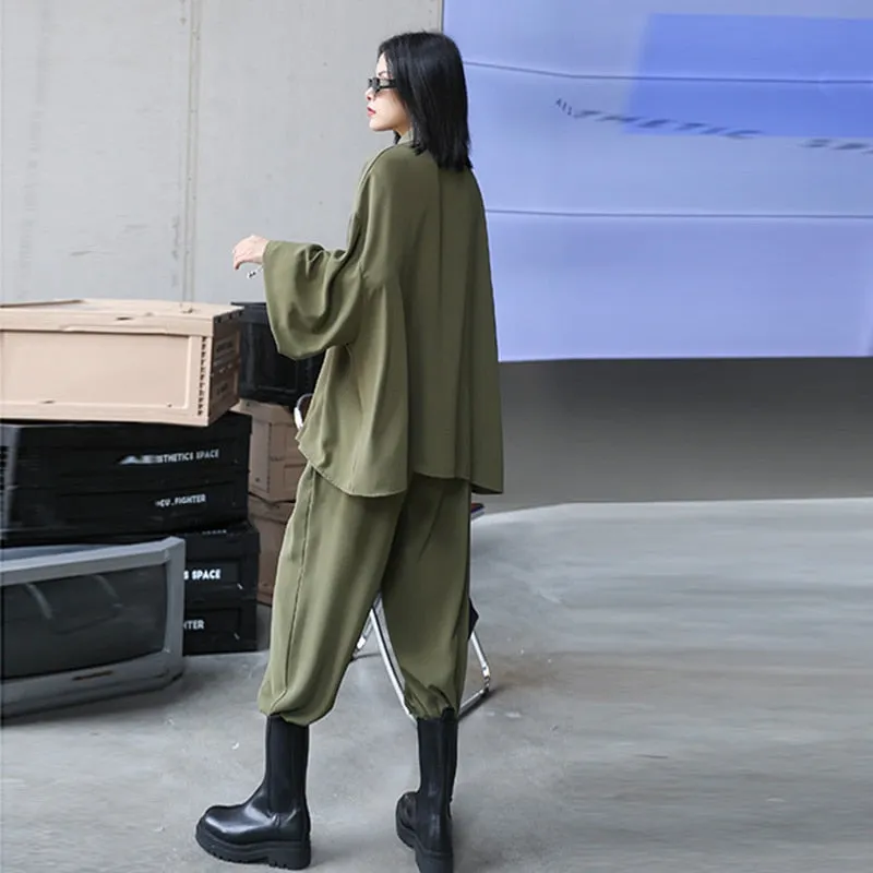 Wide Leg Pants Ruffles Big Size Two Piece Women Suit