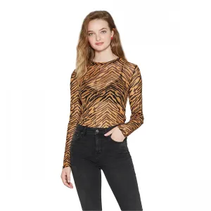 Wild Fable Women's Sheer Animal Print Long Sleeve Crewneck Mesh Top