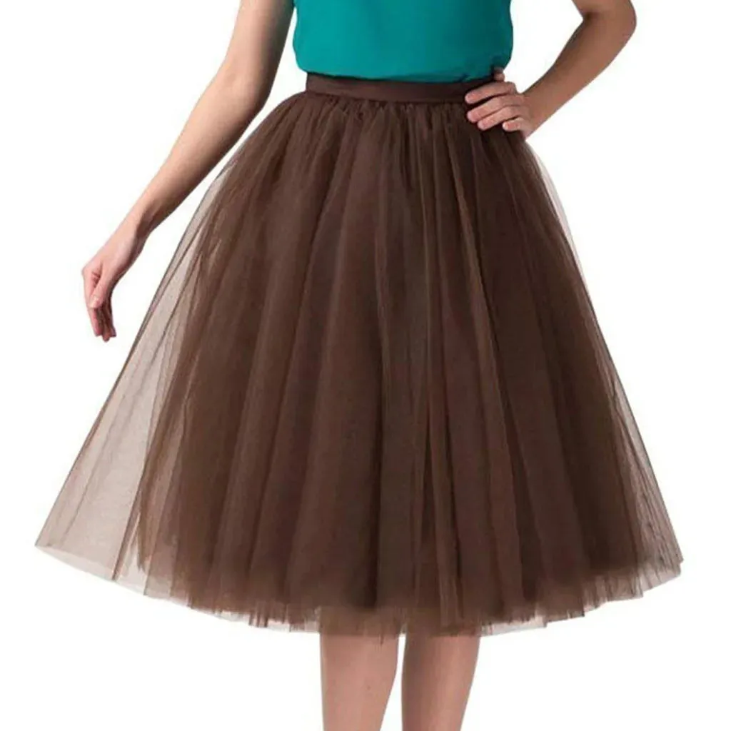 Women Tulle Tutu Skirt Midi Dress Pleated Dance Lolita Princess Petticoat Party Puffy Skirt