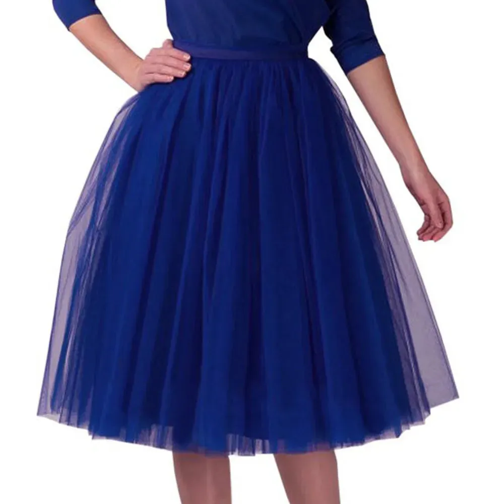Women Tulle Tutu Skirt Midi Dress Pleated Dance Lolita Princess Petticoat Party Puffy Skirt