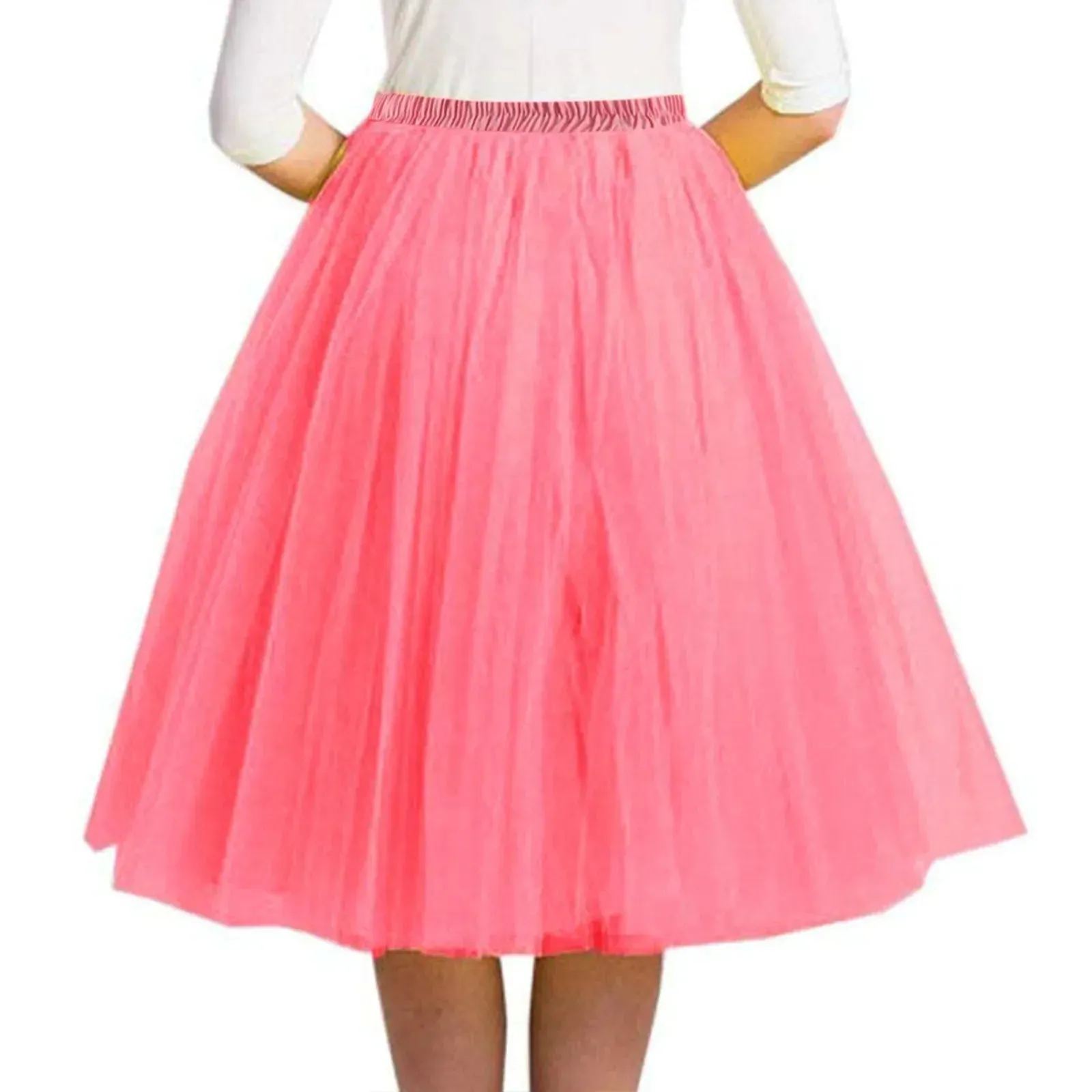 Women Tulle Tutu Skirt Midi Dress Pleated Dance Lolita Princess Petticoat Party Puffy Skirt
