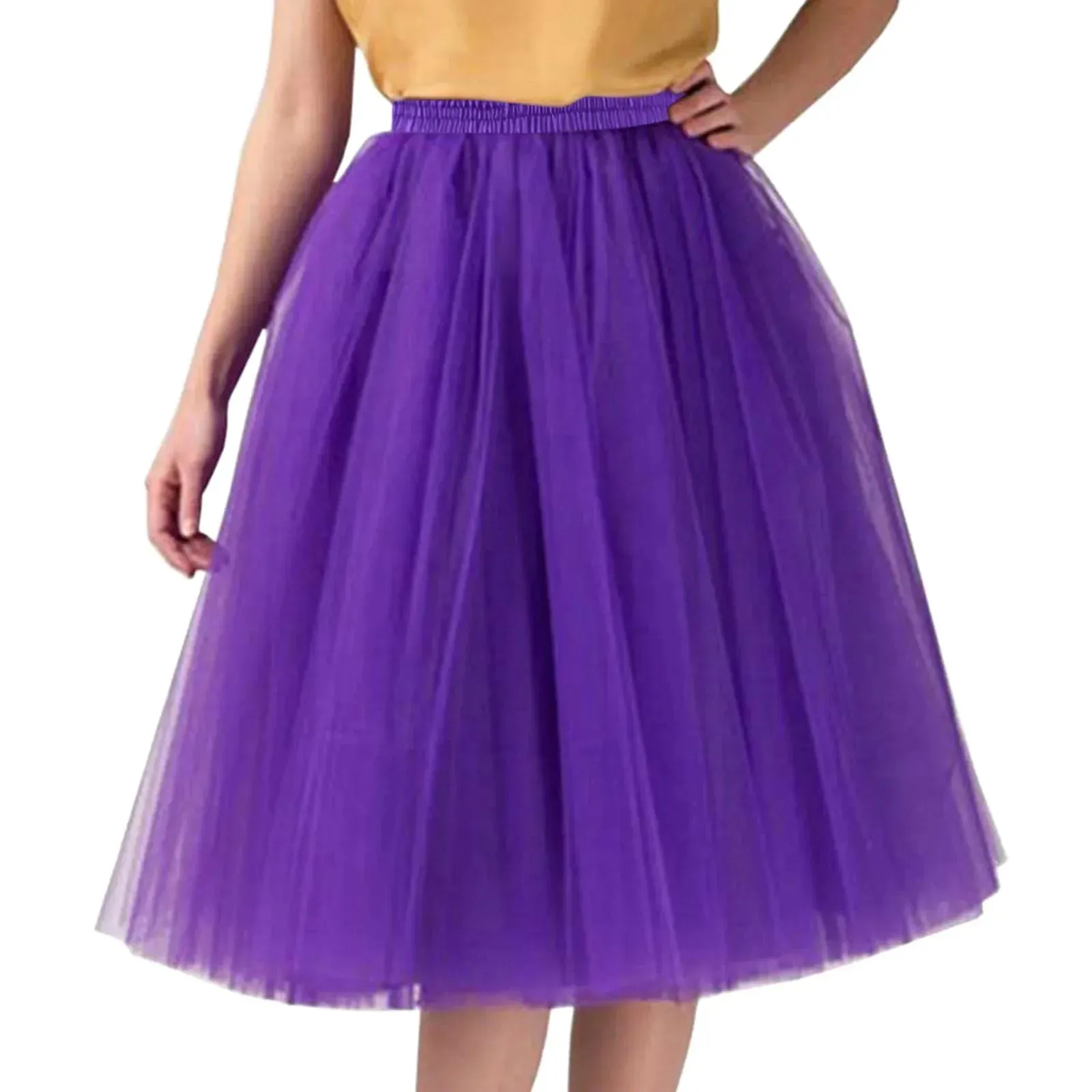 Women Tulle Tutu Skirt Midi Dress Pleated Dance Lolita Princess Petticoat Party Puffy Skirt