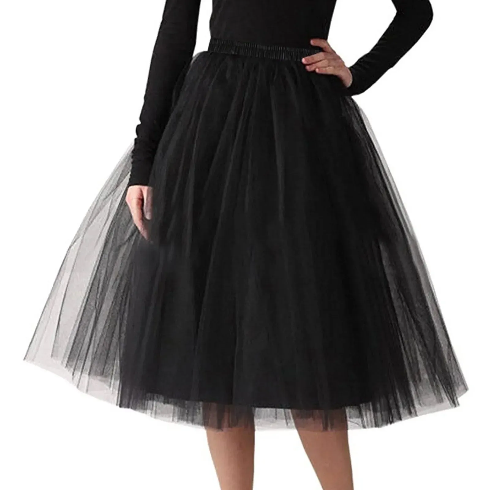Women Tulle Tutu Skirt Midi Dress Pleated Dance Lolita Princess Petticoat Party Puffy Skirt