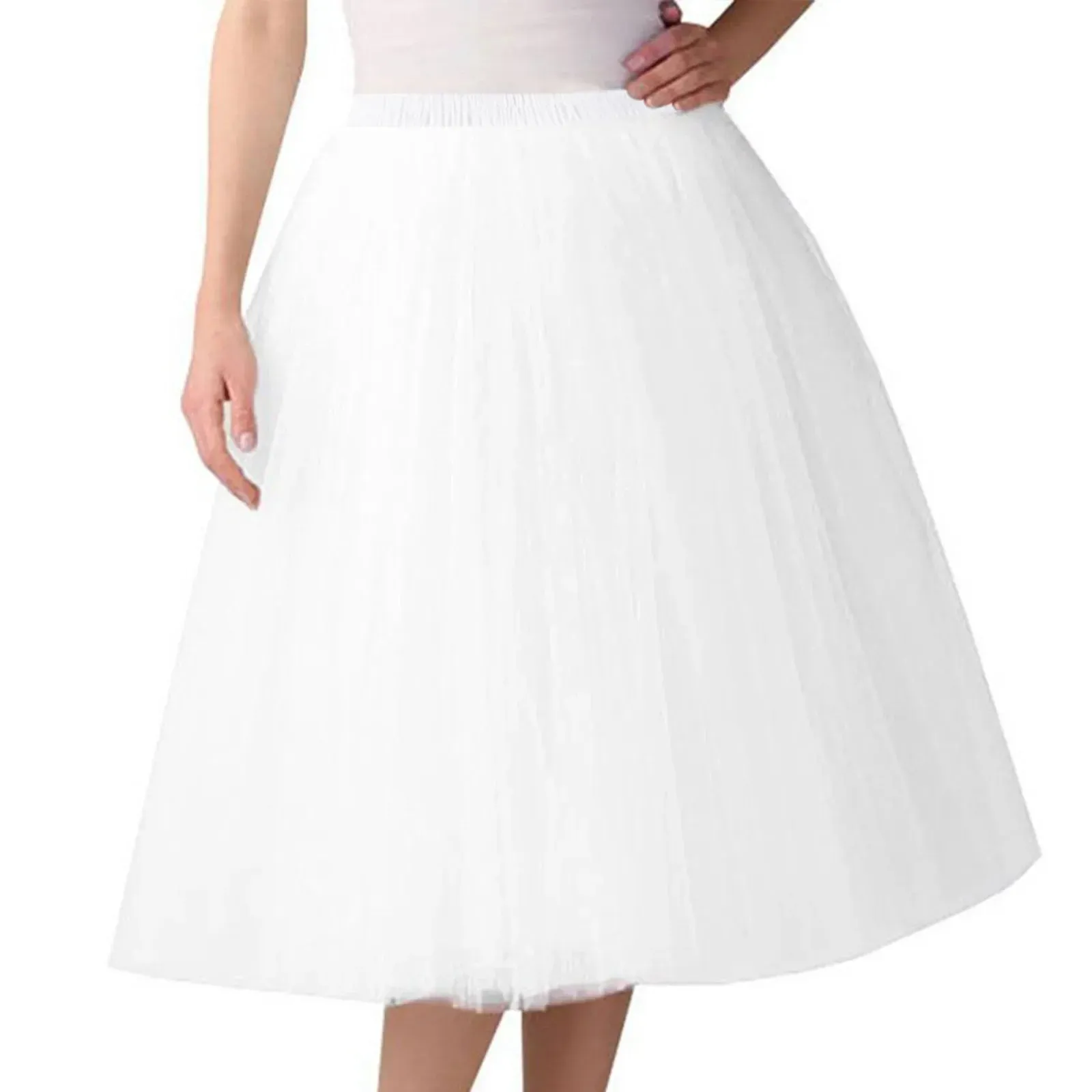 Women Tulle Tutu Skirt Midi Dress Pleated Dance Lolita Princess Petticoat Party Puffy Skirt