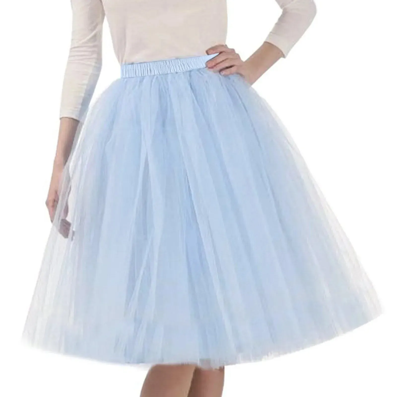 Women Tulle Tutu Skirt Midi Dress Pleated Dance Lolita Princess Petticoat Party Puffy Skirt