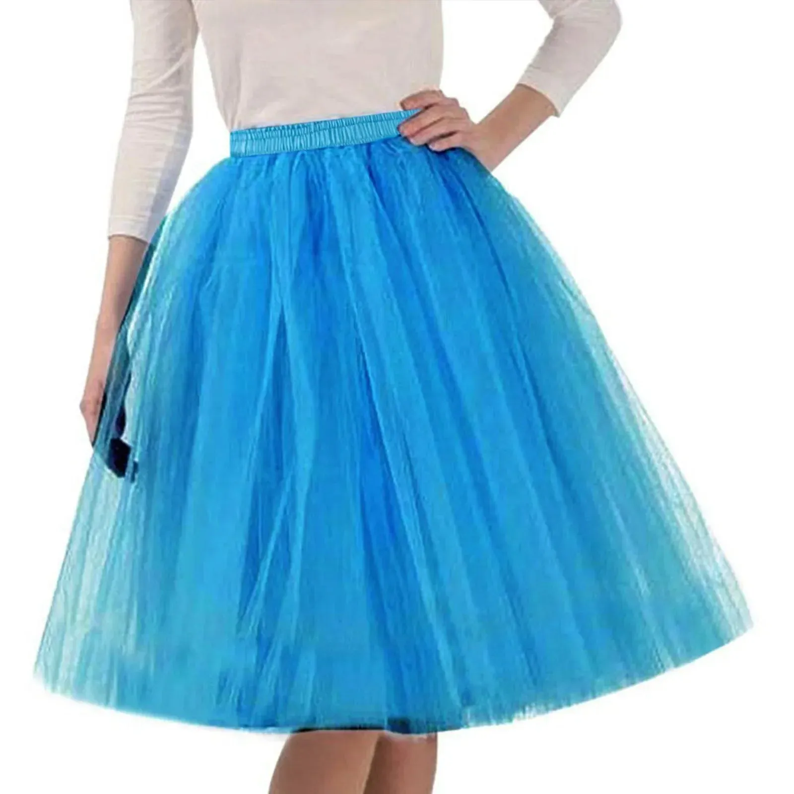 Women Tulle Tutu Skirt Midi Dress Pleated Dance Lolita Princess Petticoat Party Puffy Skirt