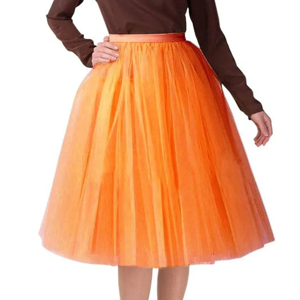 Women Tulle Tutu Skirt Midi Dress Pleated Dance Lolita Princess Petticoat Party Puffy Skirt