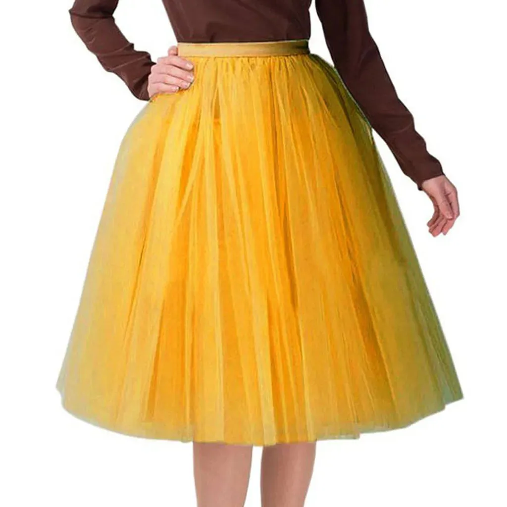 Women Tulle Tutu Skirt Midi Dress Pleated Dance Lolita Princess Petticoat Party Puffy Skirt