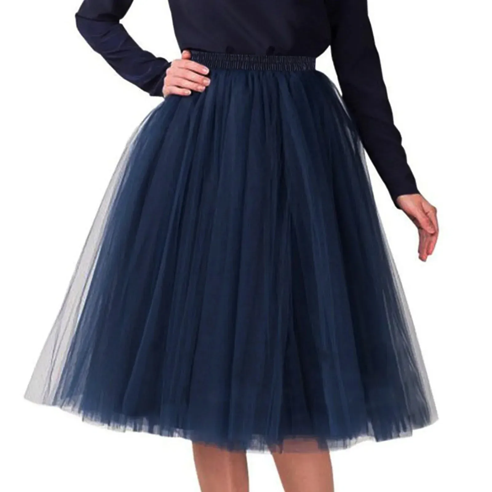 Women Tulle Tutu Skirt Midi Dress Pleated Dance Lolita Princess Petticoat Party Puffy Skirt