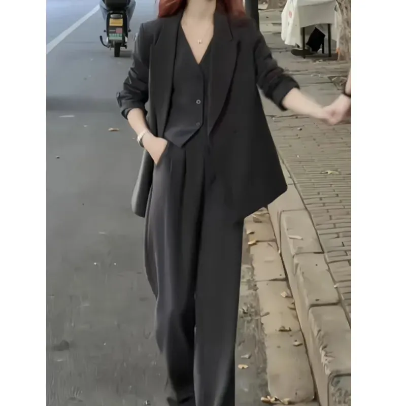 Women's 3-Piece Business Pant Suit Elegant Blazer Vest & Pant Set Boutique Fashion Office Apparel