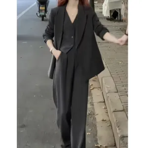 Women's 3-Piece Business Pant Suit Elegant Blazer Vest & Pant Set Boutique Fashion Office Apparel