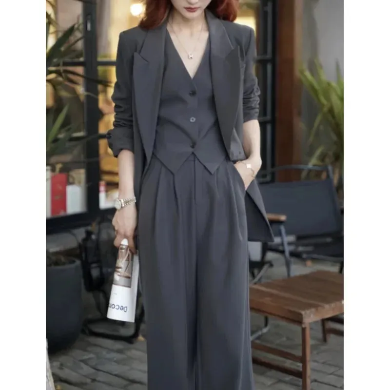 Women's 3-Piece Business Pant Suit Elegant Blazer Vest & Pant Set Boutique Fashion Office Apparel