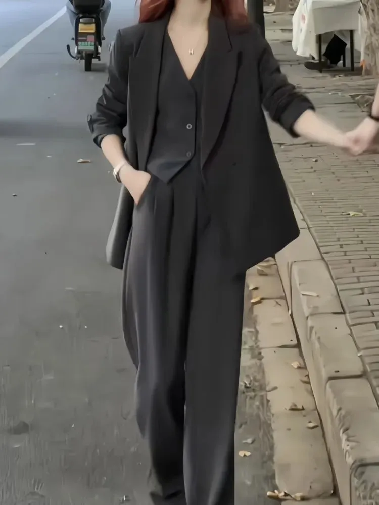 Women's 3-Piece Business Pant Suit Elegant Blazer Vest & Pant Set Boutique Fashion Office Apparel