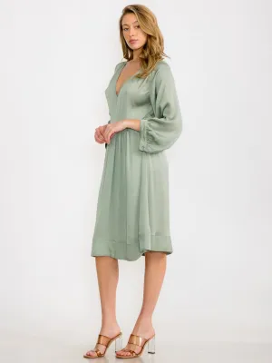 WOMEN'S 3/4 SLEEVELES WRAP MIDI DRESS
