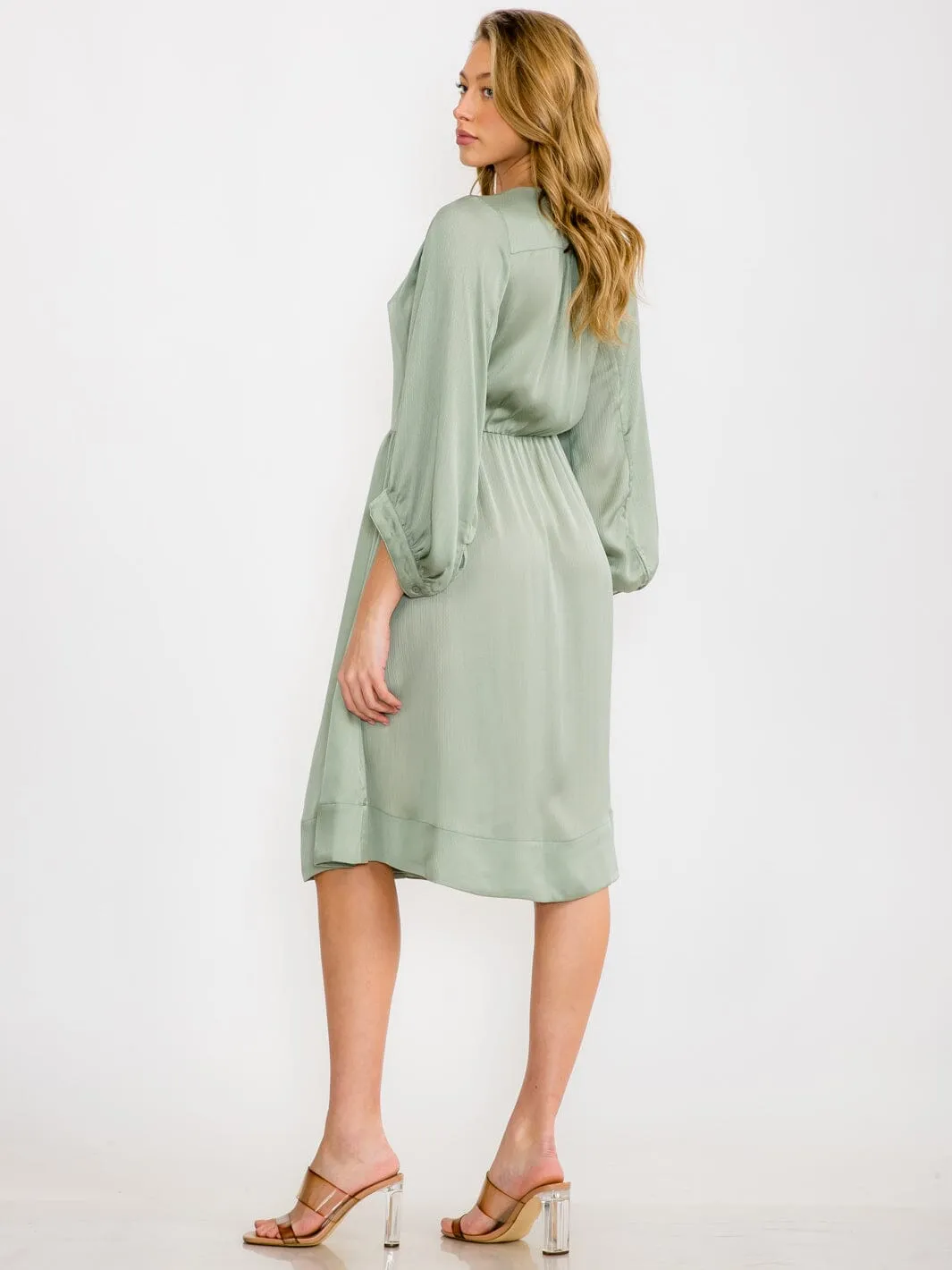 WOMEN'S 3/4 SLEEVELES WRAP MIDI DRESS