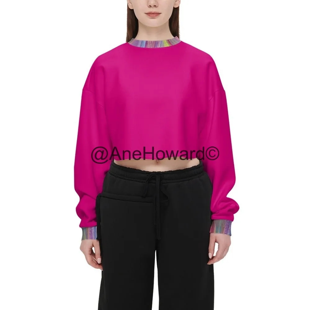 Women’s Cropped Crewneck Sweatshirt Fuschia Rainbow