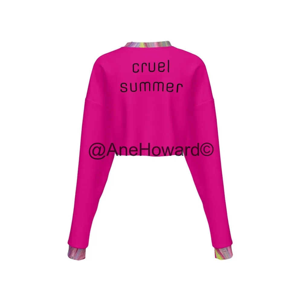Women’s Cropped Crewneck Sweatshirt Fuschia Rainbow