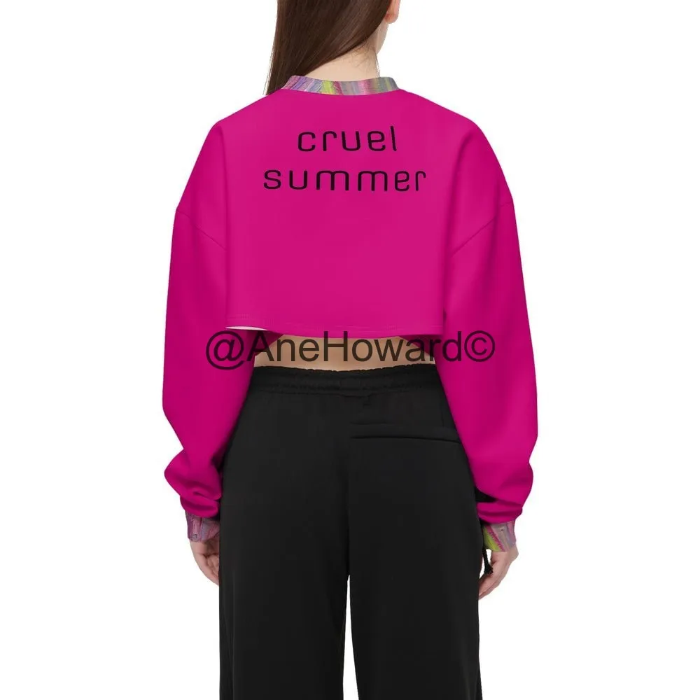 Women’s Cropped Crewneck Sweatshirt Fuschia Rainbow