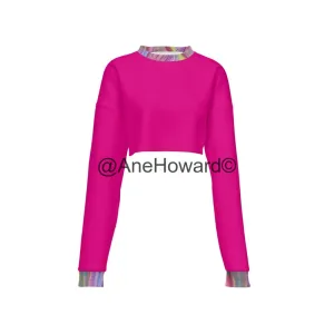 Women’s Cropped Crewneck Sweatshirt Fuschia Rainbow
