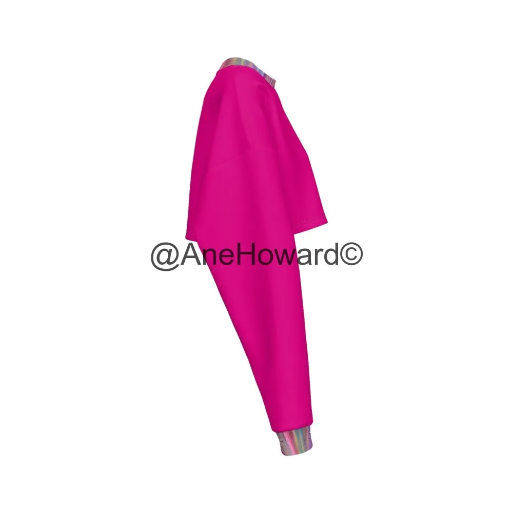 Women’s Cropped Crewneck Sweatshirt Fuschia Rainbow