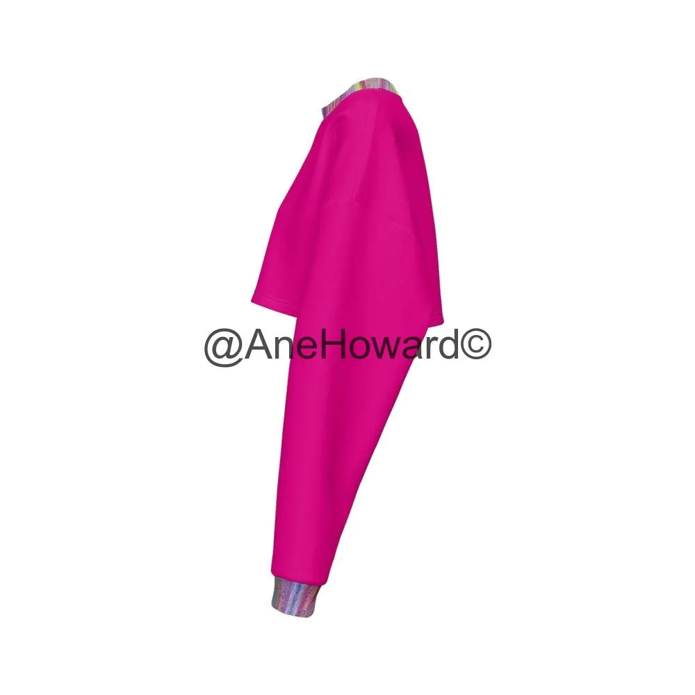 Women’s Cropped Crewneck Sweatshirt Fuschia Rainbow