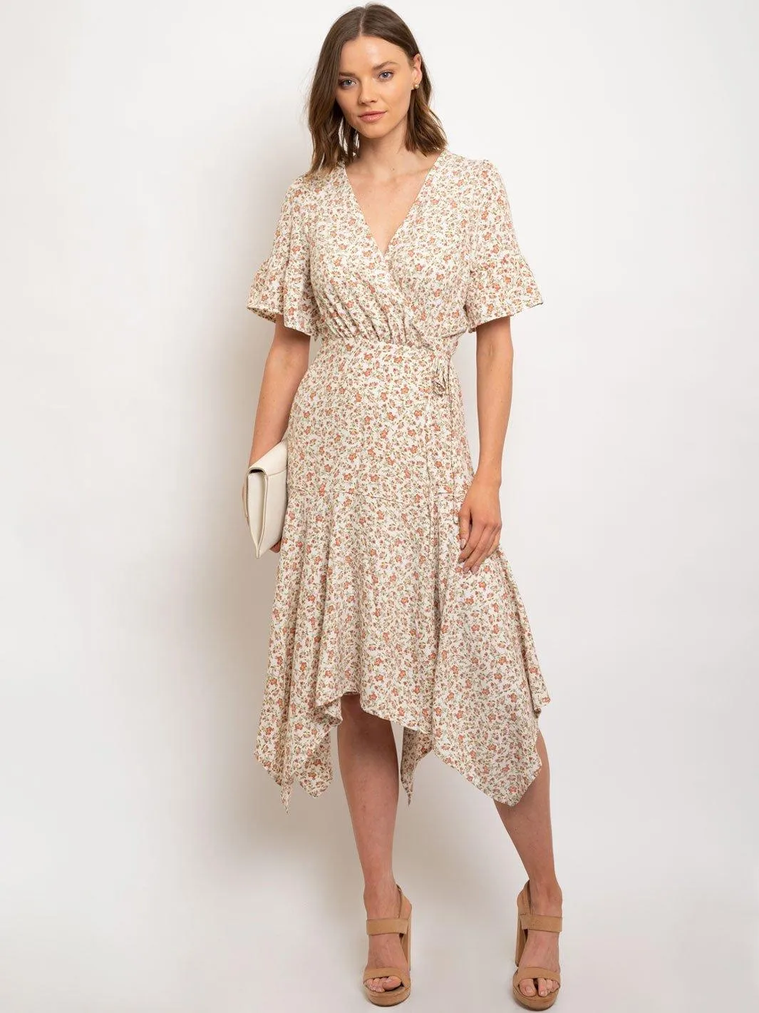 WOMEN'S IVORY COMBO DITSY WRAP DRESS