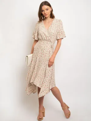 WOMEN'S IVORY COMBO DITSY WRAP DRESS